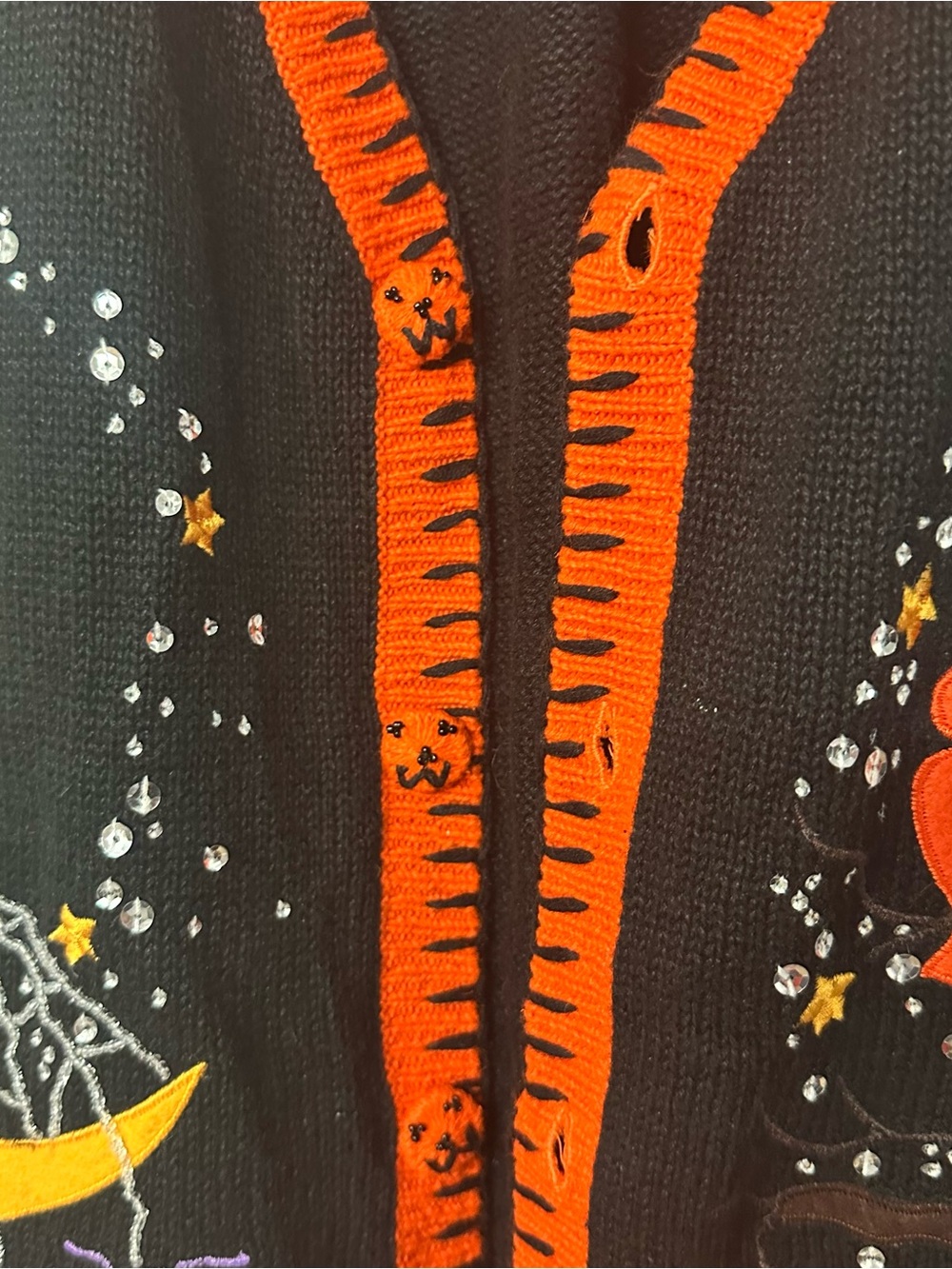 Vintage Halloween Appliqué Knit Sweater Vest Pumpkin Moon Cat Cottagecore 3X - Picture 5 of 8